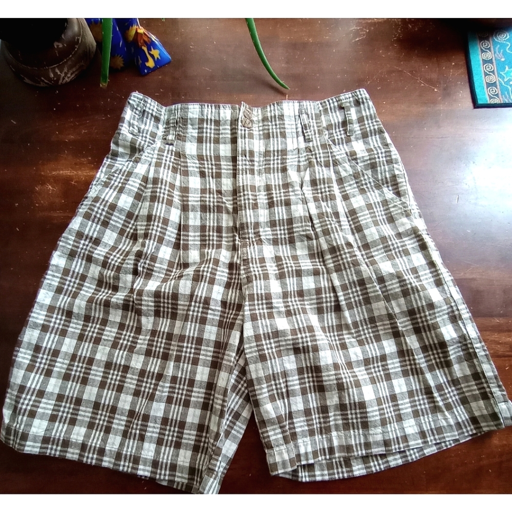 Vintage Honors Plaid Shorts Pleated High Waist Wide Leg